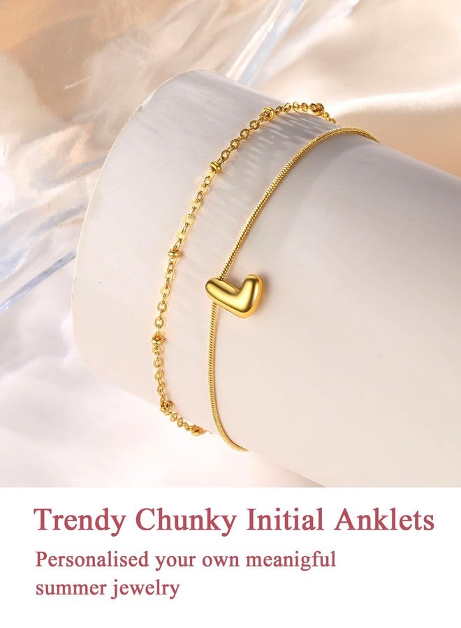 FOCALOOK Minimalist Letter I Anklet, 14K Gold Plated Anklet Bracelet with Initial Charm, Dainty Layer Ankle Chain for Women - Image 5