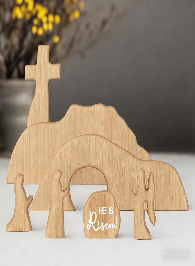 BTPIEL Empty Tomb Easter Scene and Cross Christian Decoration, Wooden Easter Jesus Resurrection Scene with Cross for Tray, Jesus Nativity Set for Religious Decorations, Home Office Mantel Christian Decor - Image 3