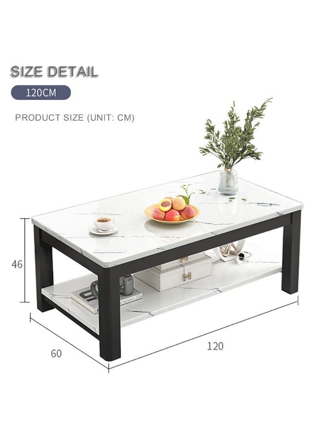 Generic Modern Coffee Table Rectangle Tea Table 2 Tier Sofa Side Table Marble Veneer Tabletop with Thick Steel Frame and Open Storage Shelf for Home Living Room and Office, H236C (White)  - Image 2