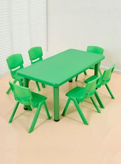 JSAITOYS 7 Pieces Lovely Environmentally Friendly Children's Study Rectangle Table With Chair Furniture  - Image 1