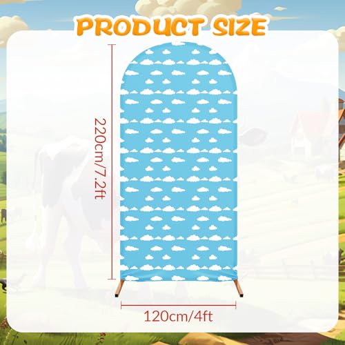 RimCereal 7.2 ft Cartoon Arch Backdrop Cover Blue Sky and White Clouds Arch Spandex Stretch Backdrop Stand Cover for Wedding Birthday Banquet Ceremony Decoration(White Cloud) - Image 2