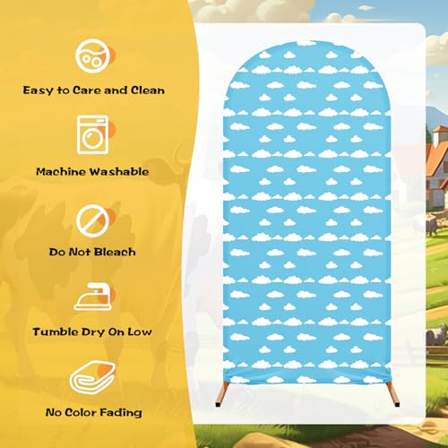 RimCereal 7.2 ft Cartoon Arch Backdrop Cover Blue Sky and White Clouds Arch Spandex Stretch Backdrop Stand Cover for Wedding Birthday Banquet Ceremony Decoration(White Cloud) - Image 3