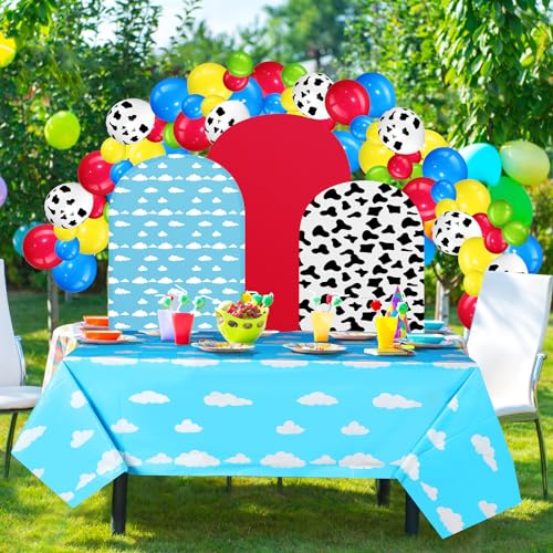 RimCereal 7.2 ft Cartoon Arch Backdrop Cover Blue Sky and White Clouds Arch Spandex Stretch Backdrop Stand Cover for Wedding Birthday Banquet Ceremony Decoration(White Cloud) - Image 4
