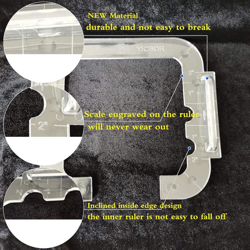 YICBOR Free Motion Quilting Template Set with Quilting Frame for Domestic Sewing Machine #FMQ Grip 5 - Image 2