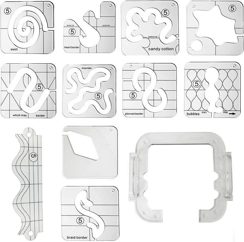 YICBOR Free Motion Quilting Template Set with Quilting Frame for Domestic Sewing Machine #FMQ Grip 5 - Image 1