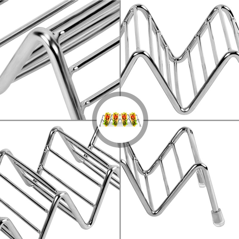 حامل تاكو من الفولاذ المقاوم للصدأ 4 قطع مع أطراف واقية آمن للفرن تصميم غير قابل للانزلاق - Image 5