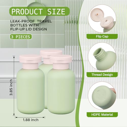 MAYCREATE® 100ml Travel Bottle Kit for Toiletries, 3Pcs Travel Toiletry Bottles Kit Accessories, Soft PE Leakproof Empty Squeeze Dispenser Bottle for Shampoo, Body Lotion, With Storage Pouch - Image 2
