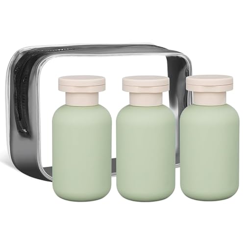 MAYCREATE® 100ml Travel Bottle Kit for Toiletries, 3Pcs Travel Toiletry Bottles Kit Accessories, Soft PE Leakproof Empty Squeeze Dispenser Bottle for Shampoo, Body Lotion, With Storage Pouch - Image 1