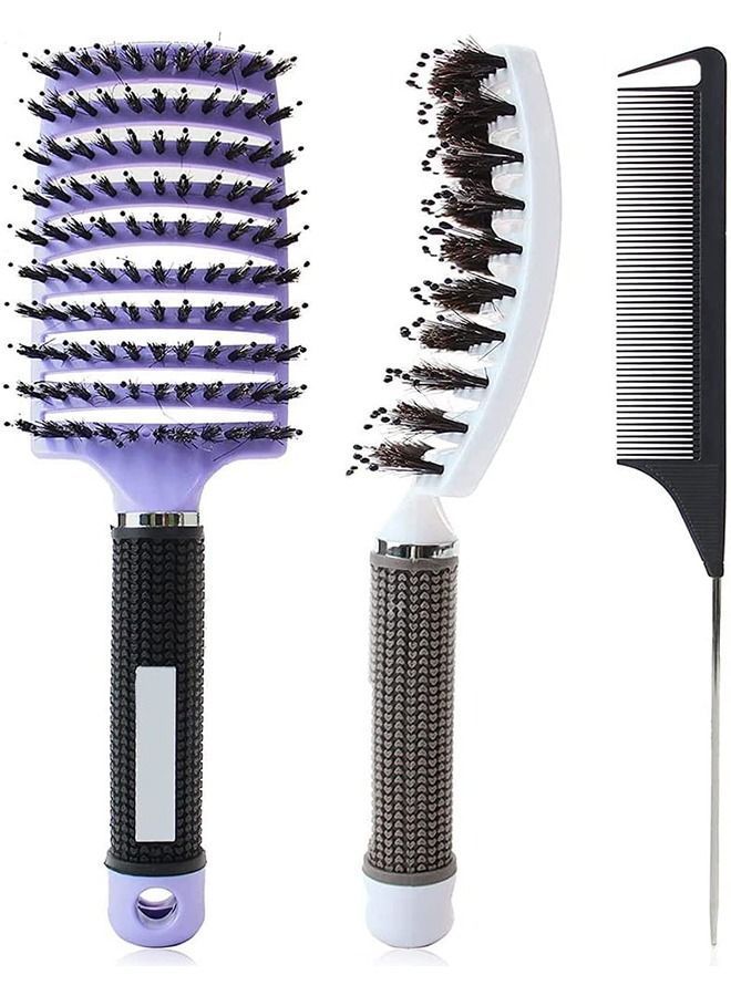 Y&D 2 Pcs with Tail Comb Hair Brush Curved and Vented Detangling Brush for Long Thick Thin Curly Tangled Wet Dry Detangler Women Men Barber Hairdressing Styling Tools - Image 1