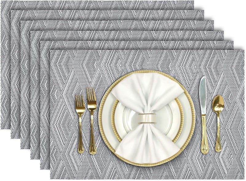 Aofmee Placemats, Placemats Set of 6, Heat Resistant Place Mats, Washable PVC Table Mats, Woven Vinyl Plastic Placemats for Dining Table, Non-Slip Stain Resistant Kitchen Table Placemats Easy to Clean - Image 1