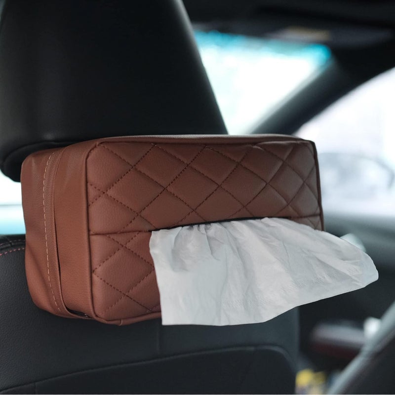 SENYAZON Car Standard Tissue Holder, 120 Tissues Box Cover for Car, Car Backseat Extra Large Tissue Organization fit for 120 Tissues per Box on Daily Use (Brown) - Image 1