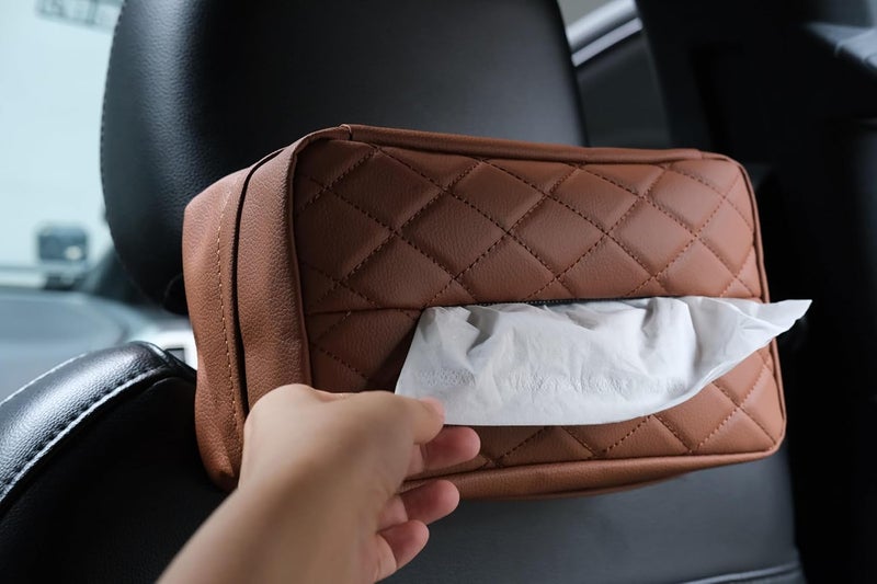 SENYAZON Car Standard Tissue Holder, 120 Tissues Box Cover for Car, Car Backseat Extra Large Tissue Organization fit for 120 Tissues per Box on Daily Use (Brown) - Image 3