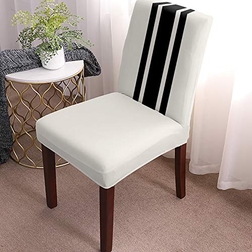 YOKOU Dining Chair Slipcover, Christmas Black and White Stripe Rustic Farmhouse Style Countryside Chair Protector Stretch Parsons Chair Covers for Dining Room, Restaurant, Kitchen, Party, 6 Packs - Image 2