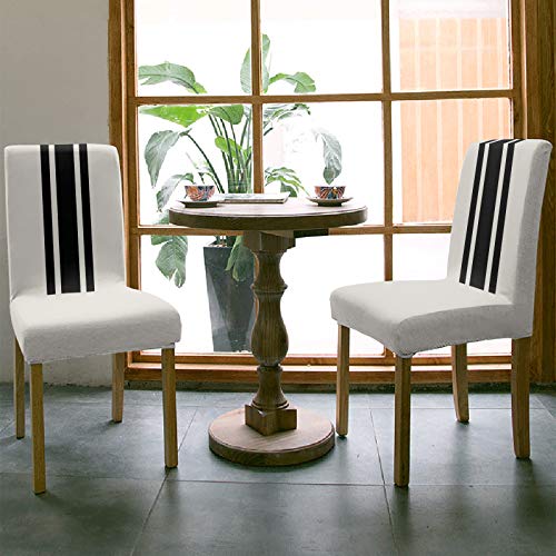 YOKOU Dining Chair Slipcover, Christmas Black and White Stripe Rustic Farmhouse Style Countryside Chair Protector Stretch Parsons Chair Covers for Dining Room, Restaurant, Kitchen, Party, 6 Packs - Image 3