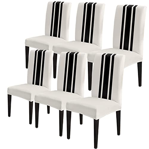 YOKOU Dining Chair Slipcover, Christmas Black and White Stripe Rustic Farmhouse Style Countryside Chair Protector Stretch Parsons Chair Covers for Dining Room, Restaurant, Kitchen, Party, 6 Packs - Image 1