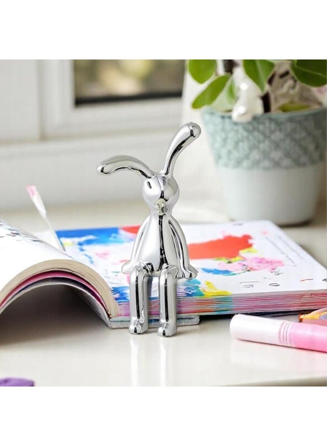 تمثال أرنب فضي جالس، 8.5 سم، حافة زخرفية، زخرفة على شكل أرنب من الراتنج، مناسب للمنزل والمكتب ورف الكتب، قطعة فنية صغيرة قابلة للجمع، هدية مميزة لغرفة المعيشة وغرفة النوم، مجموعة ديكور منزلي حديث - Image 5