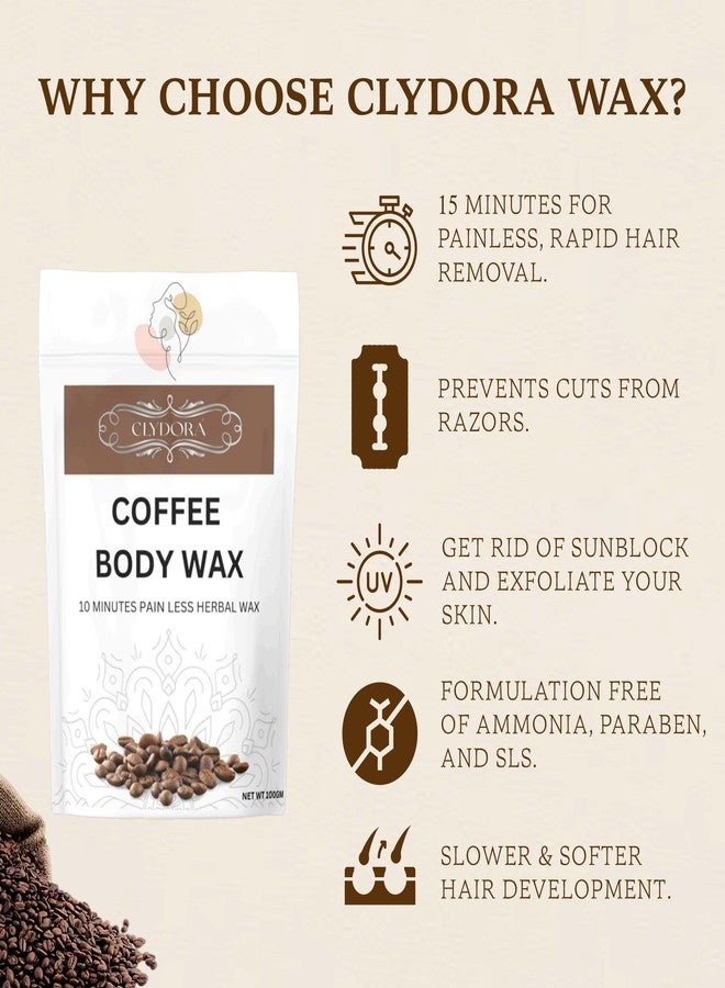 Clydora Coffee Body Wax - 10 Minutes Painless Herbal Wax for Smooth Skin | Natural Hair Removal Wax with Coffee Extracts | 100g - Image 5