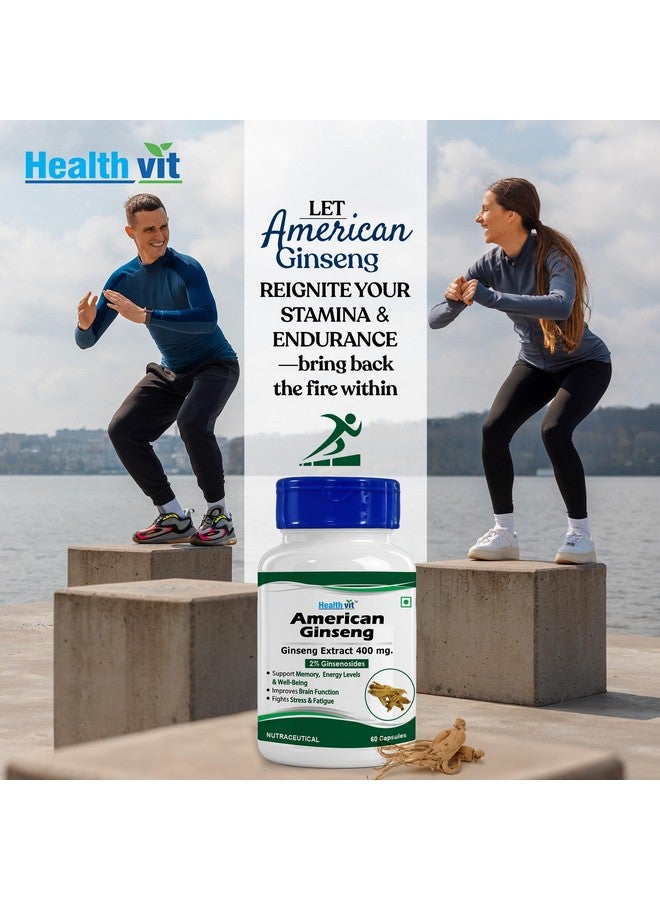 HealthVit هيلث فيت جينسنغ أمريكي 400 ملغ (2% جينسنوسيدات) | يدعم وظيفة الدماغ، يعزز المناعة، الطاقة والذاكرة | نباتي وخالي من الغلوتين | 60 كبسولة - Image 3