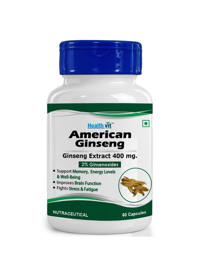 HealthVit هيلث فيت جينسنغ أمريكي 400 ملغ (2% جينسنوسيدات) | يدعم وظيفة الدماغ، يعزز المناعة، الطاقة والذاكرة | نباتي وخالي من الغلوتين | 60 كبسولة - Image 1