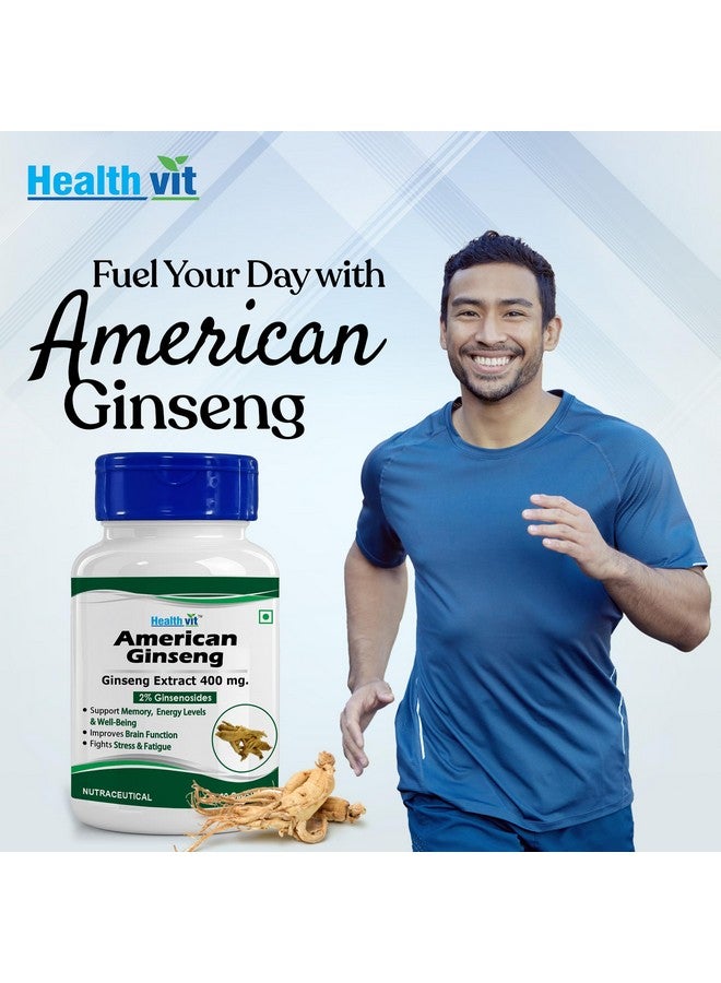 HealthVit هيلث فيت جينسنغ أمريكي 400 ملغ (2% جينسنوسيدات) | يدعم وظيفة الدماغ، يعزز المناعة، الطاقة والذاكرة | نباتي وخالي من الغلوتين | 60 كبسولة - Image 4