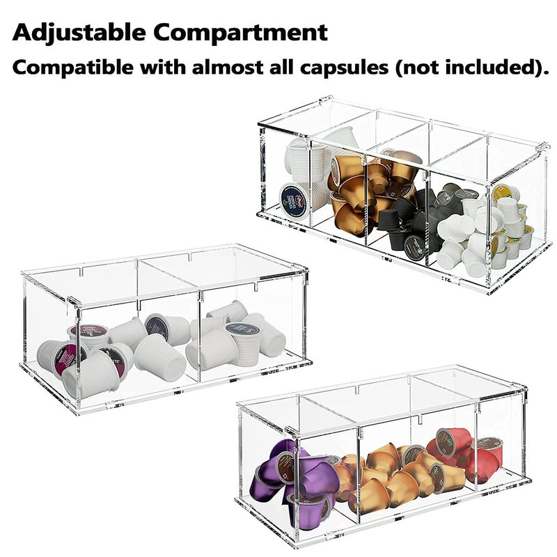 RR RAXMIN Coffee Capsule Holder Acrylic Box K Cup Holder Coffee Pod Storage Clear Acrylic 4 Compartment with Lid Organizer Coffee Bar Accessories - Image 5