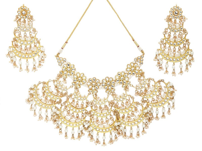 Karatcart Women's Kundan and Pearls Studded Layered Bridal Set - Image 1