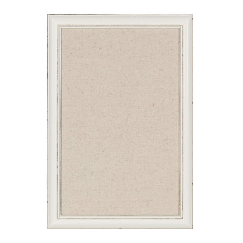 DesignOvation Macon Framed Linen Fabric Pinboard 18x27 Soft White