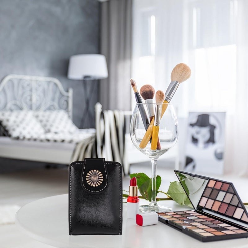 Pu Leather Lipsticks Pouch with Built-in Mirror, Small Lipsticks Carrying Case, Portable Lip Gloss Cosmetic Bag for Travel and Everyday Use (black) - Image 4
