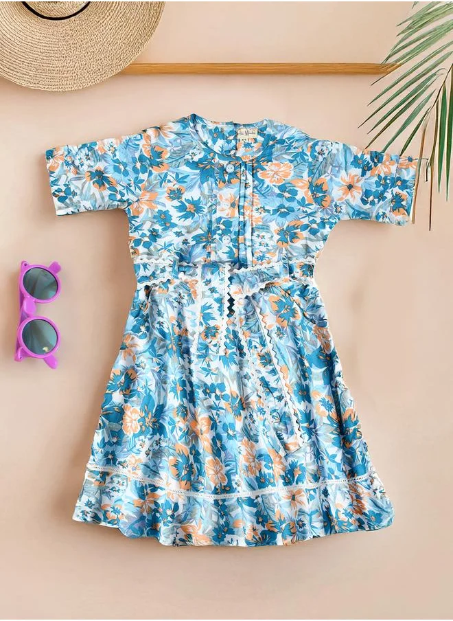بيلا مودا Bella Moda All-Over Print Short Sleeve Cotton Dress