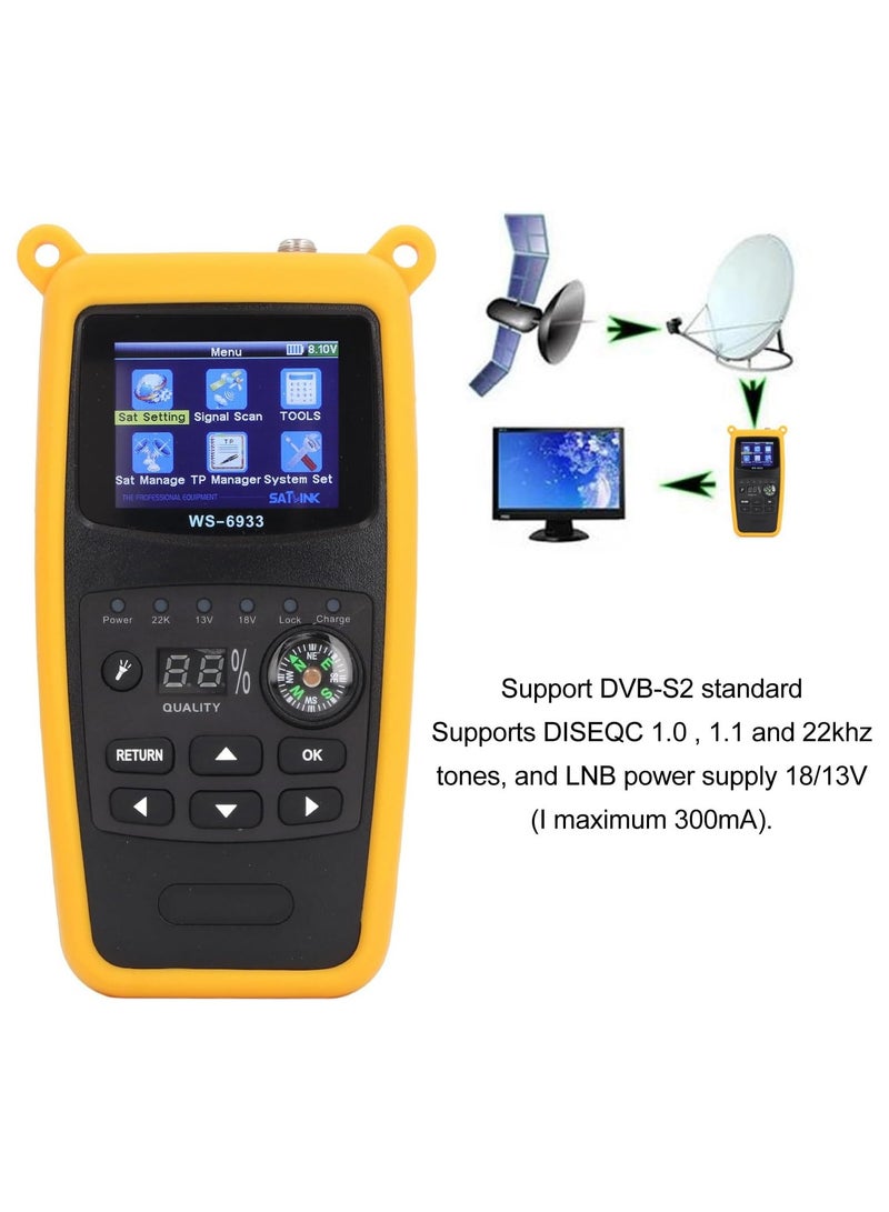 ساتلينك WS-6933 مقياس إيجاد إشارة الأقمار الصناعية DVB-S/S2 FTA، جهاز استقبال إشارة تلفزيونية SAT، شاشة LCD بحجم 2.1 بوصة تدعم QPSK، 8PSK، 16APSK، 32APSK مع مصباح LED وبوصلة - Image 5