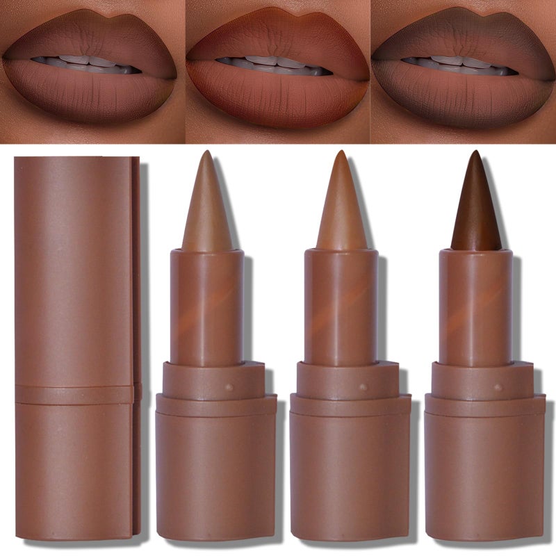Erinde 2in1 Lip Liner and Lipstick Lip Combo Set Matte Nude Dark Brown Red Lip Liner Creamy Lip Pencil Crayon High Pigmented Long lasting Lipstick Makeup 3PCS - Image 3
