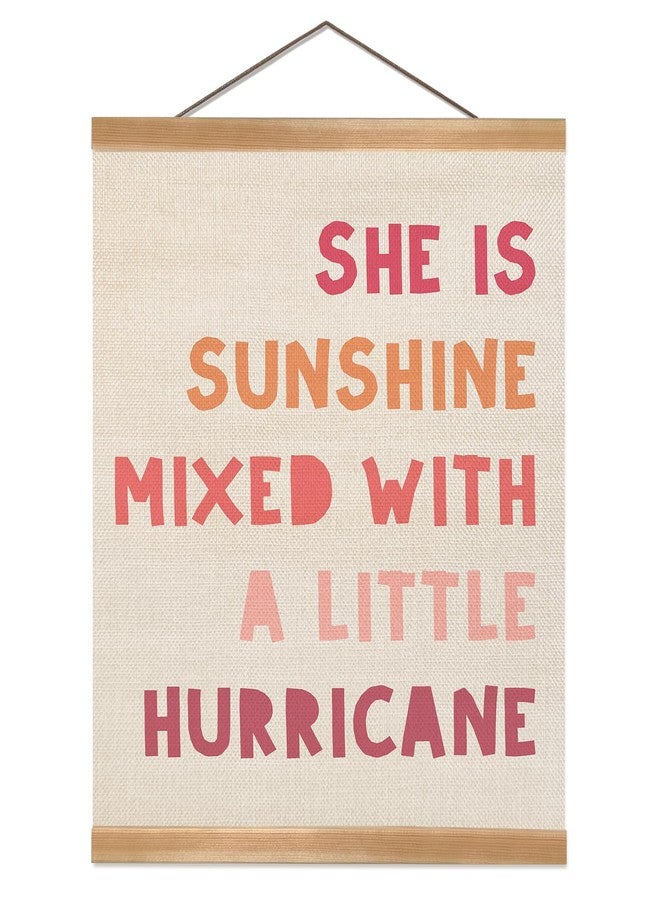 ZTGDA Pink Girls Room Decor Poster, She Is Sunshine Mixed with a Little Hurricane Wall Art Posters, Girls Room Decor, Inspirational Quote Hanging Banner for Girls Room Bedroom Home Nursery Playroom 12x16Inch - Image 1