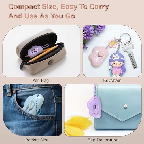 Muclip Cloud Shaped Retractable Box Cutter Set - 3 Pack with Key Rings,Stainless Steel Blade,Safe & Portable Letter Opener for Envelopes,Package,Mail,DIY,Paper Cutter for Home,Office,Outdoor (3 Color) - Image 5
