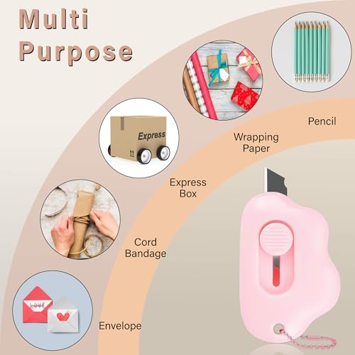 Muclip Cloud Shaped Retractable Box Cutter Set - 3 Pack with Key Rings,Stainless Steel Blade,Safe & Portable Letter Opener for Envelopes,Package,Mail,DIY,Paper Cutter for Home,Office,Outdoor (3 Color) - Image 4