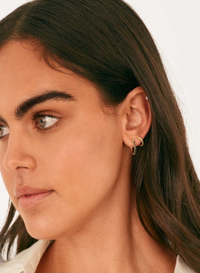 PAVOI 14K Yellow Gold Plated 925 Sterling Silver Post Black Cubic Zirconia Hoop Earrings for Women | Colored Cubic Zirconia 15mm Hoops - Image 2