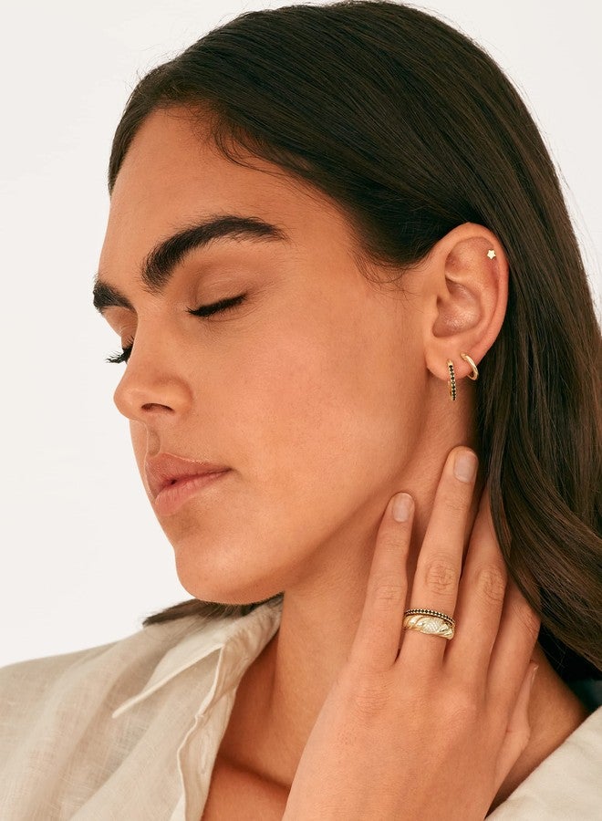 PAVOI 14K Yellow Gold Plated 925 Sterling Silver Post Black Cubic Zirconia Hoop Earrings for Women | Colored Cubic Zirconia 15mm Hoops - Image 3