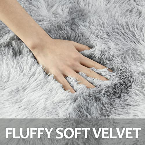 Hutha 4x6 Large Area Rugs for Living Room, Super Soft Fluffy Modern Bedroom Rug, Tie-Dyed Light Grey Indoor Shag Fuzzy Carpets for Girls Kids Nursery Room Home Decor - Image 4