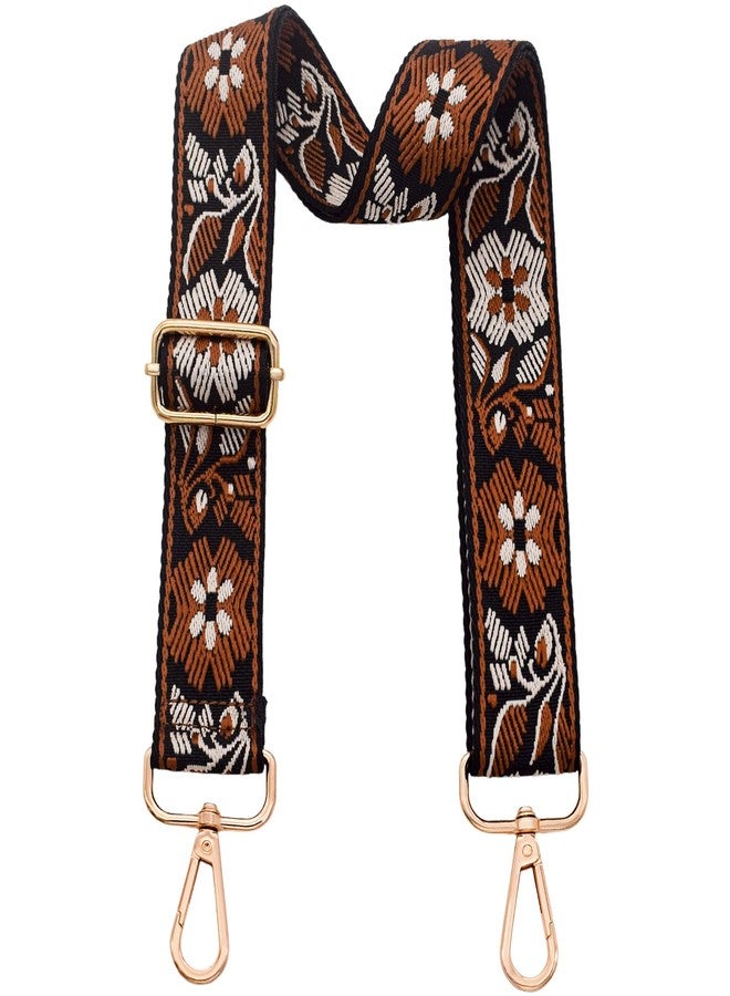 ROYGBCP Replacement Purse Strap Shoulder Strap Adjustable Crossbody Strap for Women Crossbody Wide Shoulder Bag, Brown Floral-Gold Metal - Image 2