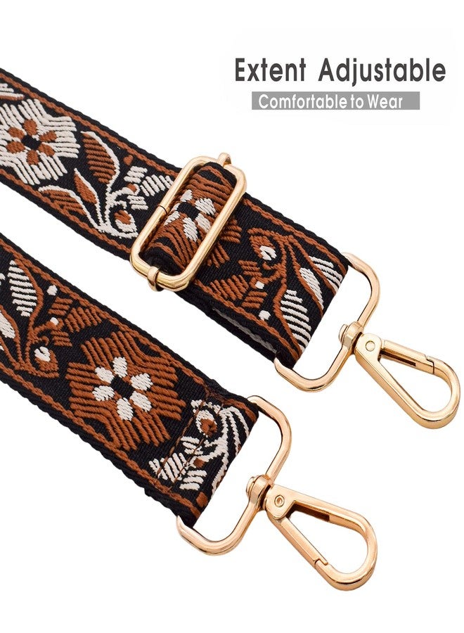 ROYGBCP Replacement Purse Strap Shoulder Strap Adjustable Crossbody Strap for Women Crossbody Wide Shoulder Bag, Brown Floral-Gold Metal - Image 5