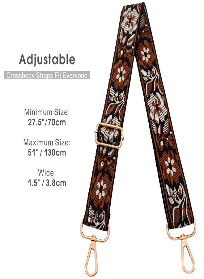 ROYGBCP Replacement Purse Strap Shoulder Strap Adjustable Crossbody Strap for Women Crossbody Wide Shoulder Bag, Brown Floral-Gold Metal - Image 3