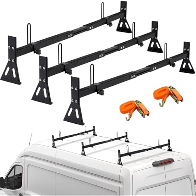 rayihni Van Ladder Roof Racks, 3 Bars Van Ladder Rack with Cargo Stoppers,Fit for Ford Transit 150, 250, 350, 2015-2022,800LBS Load Capacity - Image 1