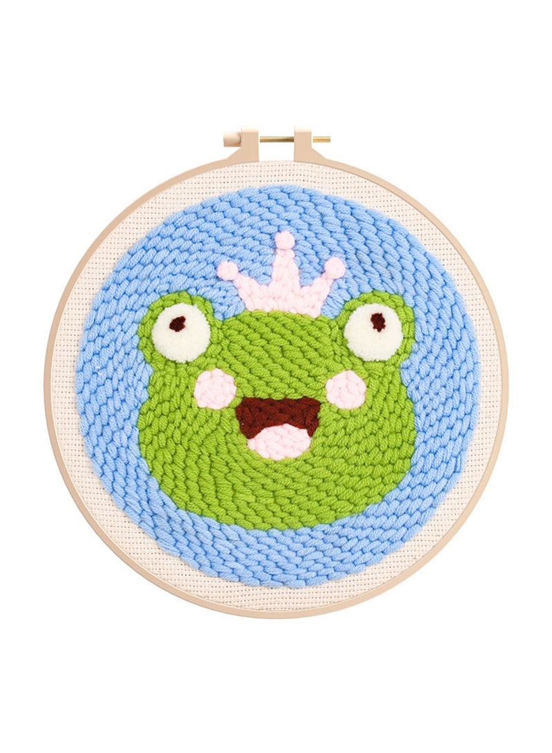 DIY Punch Needle Kit, Cute Cartoon Patterns for Beginners, 20x20cm Hoop Embroidery Punch Needle Beginner Craft Kit, Easy to Make for Adults and Children, Ideal Decorative Gift, Instructions Included (The Little Frog Prince) - Image 1