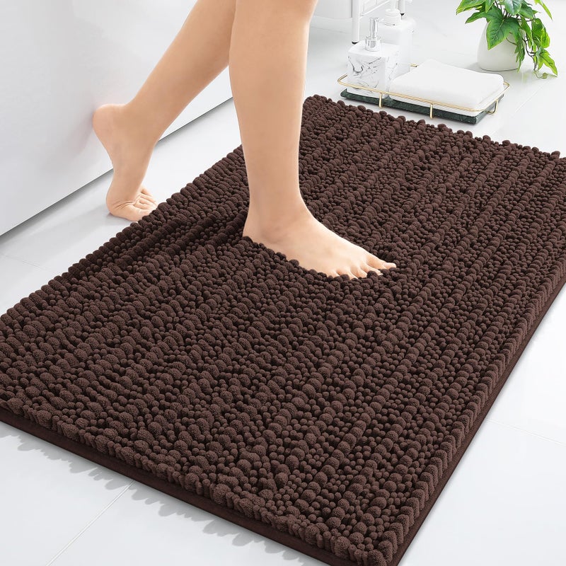 Arotive Luxury Chenille Bathroom Rug Mat Extra Soft Thick Absorbent Shaggy Bath Rugs NonSlip Machine Wash Dry Plush Bath Mats for Bathroom Shower and Tub 24x16 Brown