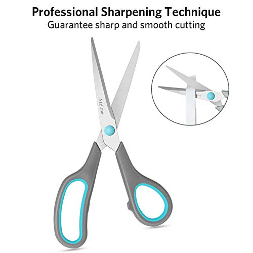 Asdirne Scissors Set of 4, Premium Stainless Steel Razor Blades, Ergonomic Semi-Soft Rubber Grip, Suitable for School, Office and Family Daily Use, 9.6''/8.5''/6.4"/5.4", Blue&Gray - Image 2