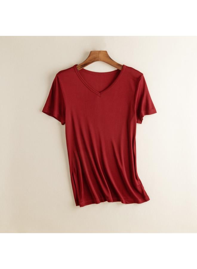 VUELO Mulberry Silk Short-sleeved Solid Color Shirt V-neck Simple Bottoming Shirt Thin Loose Plus Size Silk T-shirt Women's