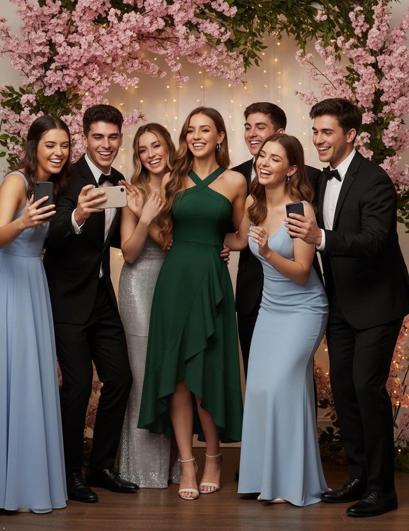 Bbonlinedress Green Halter Cocktail Formal Wedding Guest Dress Women Evening Party Prom Ruffled Maxi Hi-Lo Dress Dark Green L - Image 5