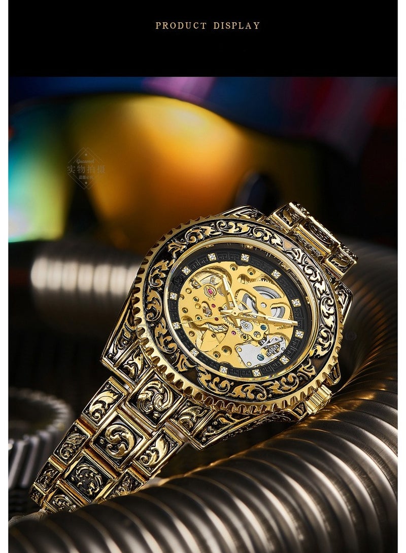 Gucamel European And American Style Men's Fashion Hollow Retro Carving Quartz Automatic Mechanical Watch - Image 2