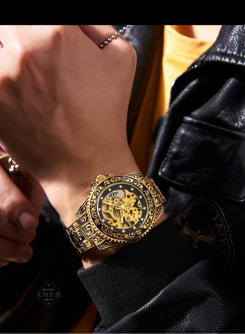 Gucamel European And American Style Men's Fashion Hollow Retro Carving Quartz Automatic Mechanical Watch - Image 5
