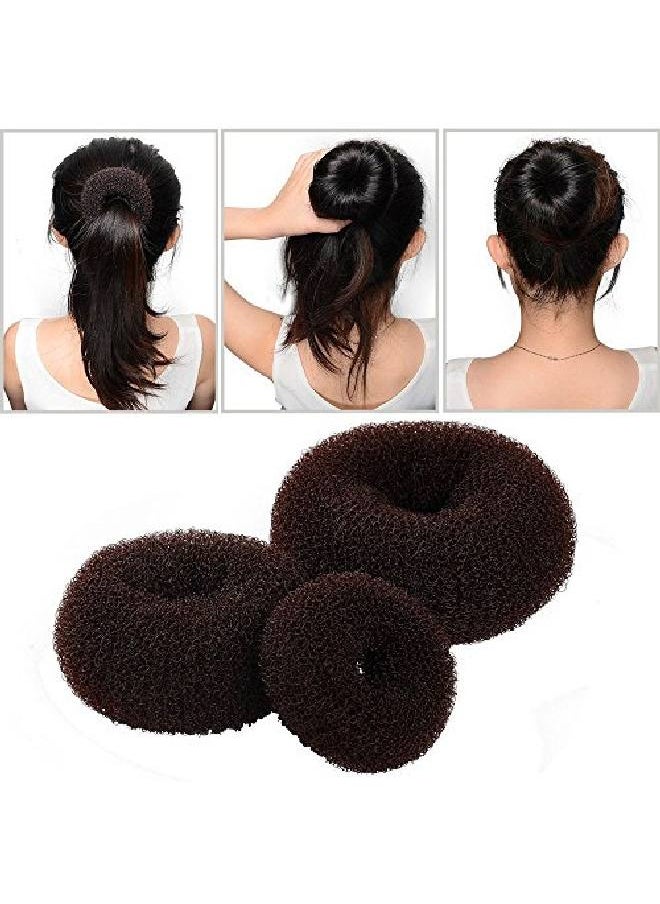 Wendy Mall - 3 Pieces Women Lady Magic Shaper Donut Hair Bun Maker Hair Ring Styler Maker Round Chignon Hair Accessories(1 Small 1 Medium 1 Large) (Brown) - Image 1