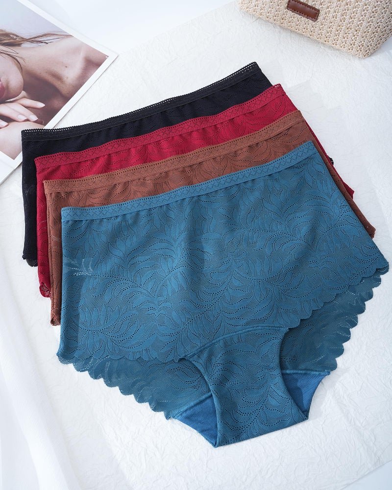 LEVAO Women's High Waist Lace Underwear, Soft Floral Lace Briefs with Mid-Coverage Panties for Women 4-Pack - Image 5